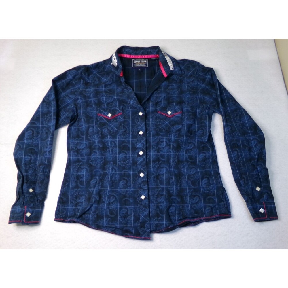Panhandle Rough Stock Shirt Large Pearl Snap Aztec Blue Pink Western